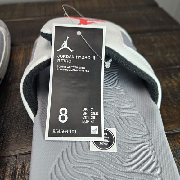 NEW Nike Air Jordan Hydro III Retro Slides Mens Size 8 White/Cement 854556-101 - Picture 11 of 12